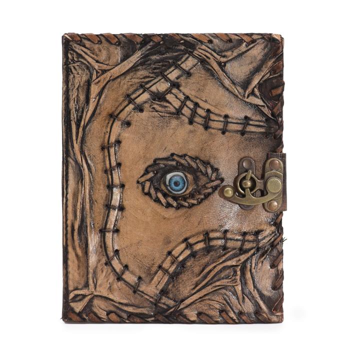 Odinė užrašinė su akies simboliu, 20x15 cm, ruda – tuščiais lapais