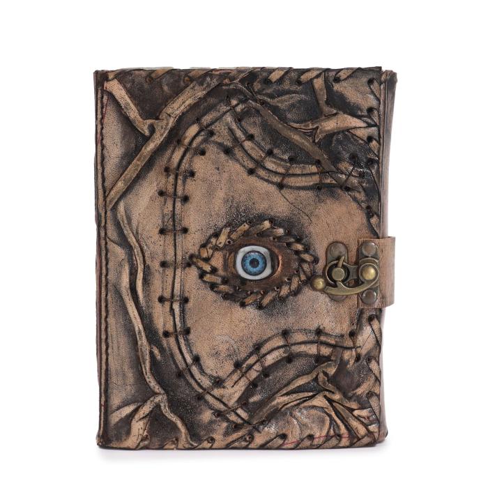 Natūralios odos užrašinė „Evil Eye“, ruda (17×12.5×3 cm), tuščiais lapais