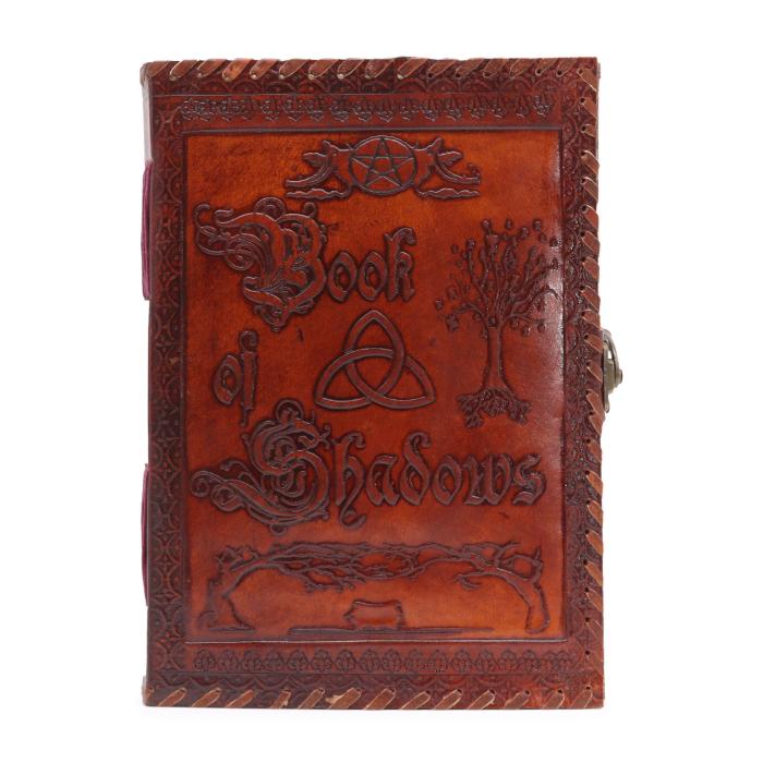 Book of Shadows didžioji natūralios odos užrašinė, tamsiai ruda, 25×18×3 cm – tuščiais lapais