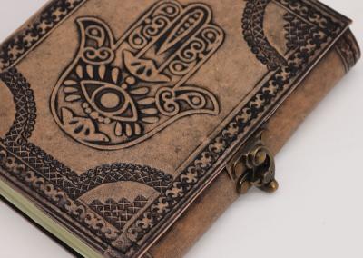 Odinė užrašinė – Hamsa - Esoteric Notebook - Antique Grey - 17.5x12.5x3cm
