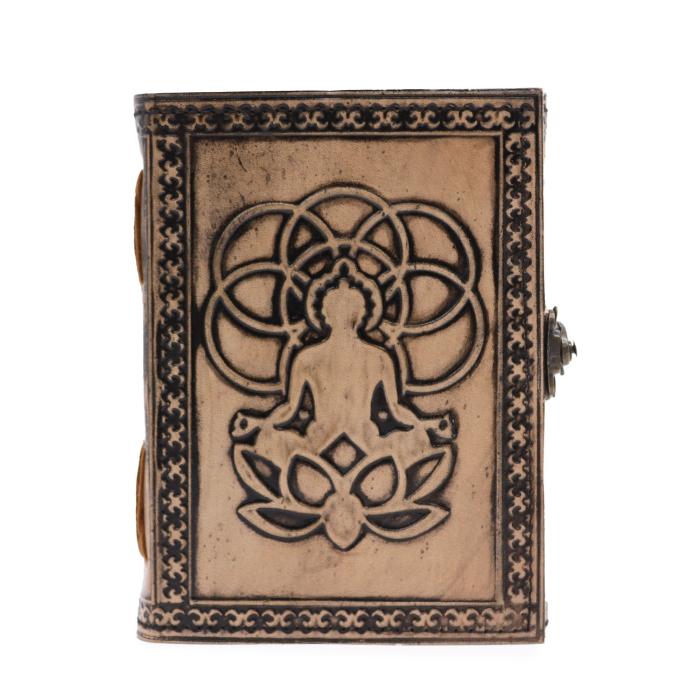 Užrašinė Buda Esoteric, sendinta pilka, 17.5x12.5 cm – natūrali oda – tuščiais lapais