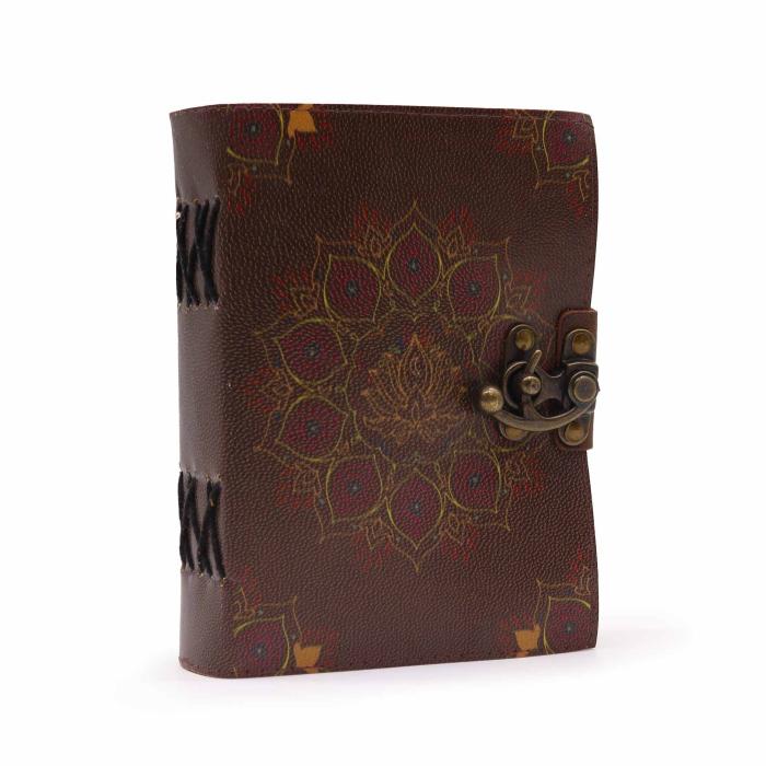 Natūralios odos užrašinė „Lotus Mandala“ 17.5×12.5×3 cm, tuščiais lapais