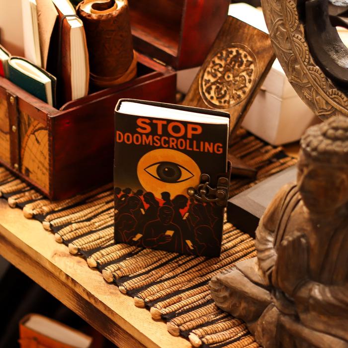Odinė užrašinė „Stop Doom Scrolling“ 17,5×13 cm, 200 psl. – tuščiais lapais