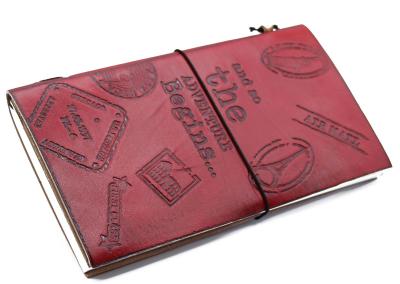 Odinė užrašinė – Handmade Leather  Journal- The Adventure Begins - Red - (80 pages)